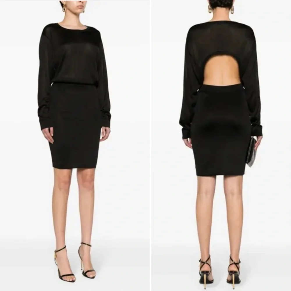 Saint Laurent Open-Back Knit Dress Boat Neck Pencil Skirt size large - Picture 1 of 16
